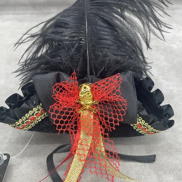 NWT Pirate Adult Costume Lot Red Blouse Mini Tricorn Hat Eye Patch Jewelry Set - Picture 12 of 12